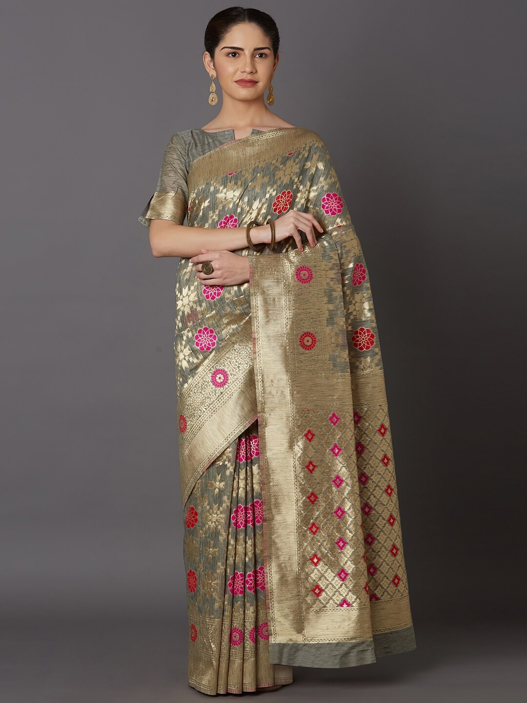 

SHAVYA Women Grey Sarees
