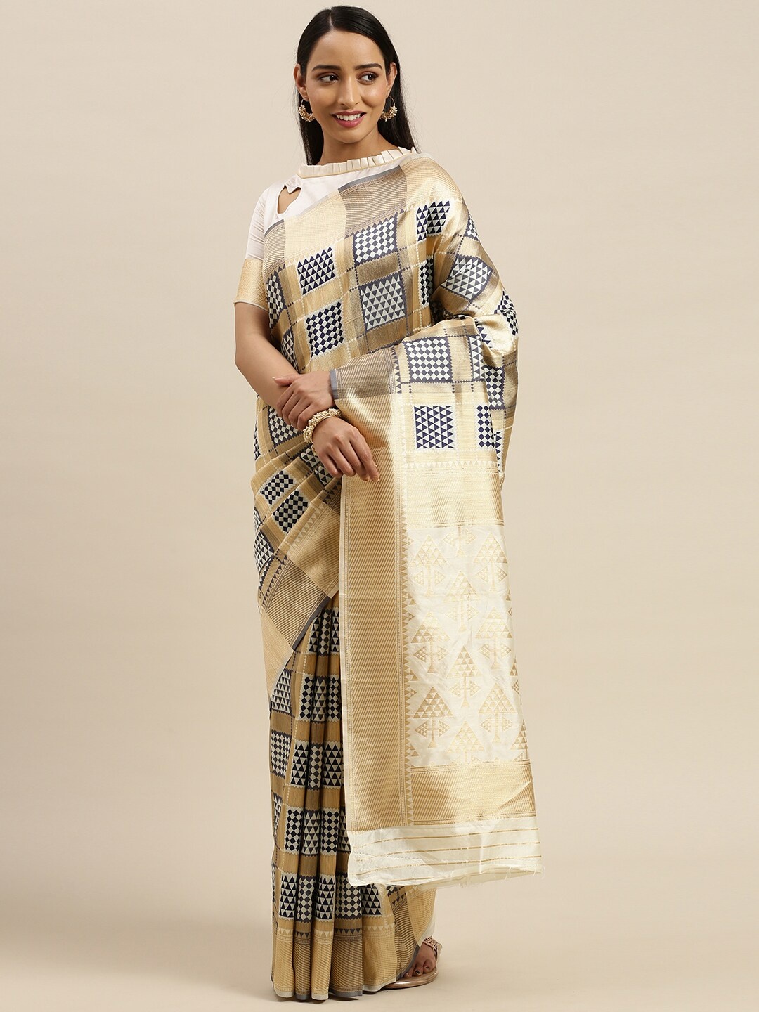 

SHAVYA Women Cream Sarees