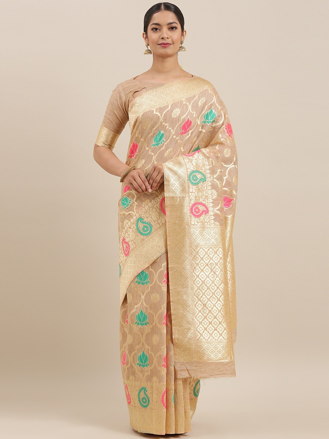 

SHAVYA Women Beige Sarees