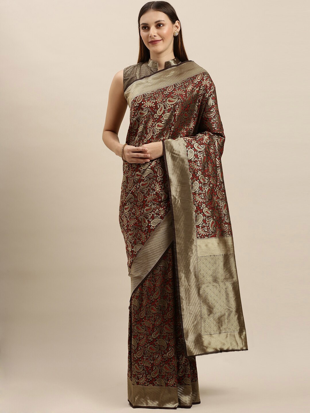

SHAVYA Women Brown Sarees