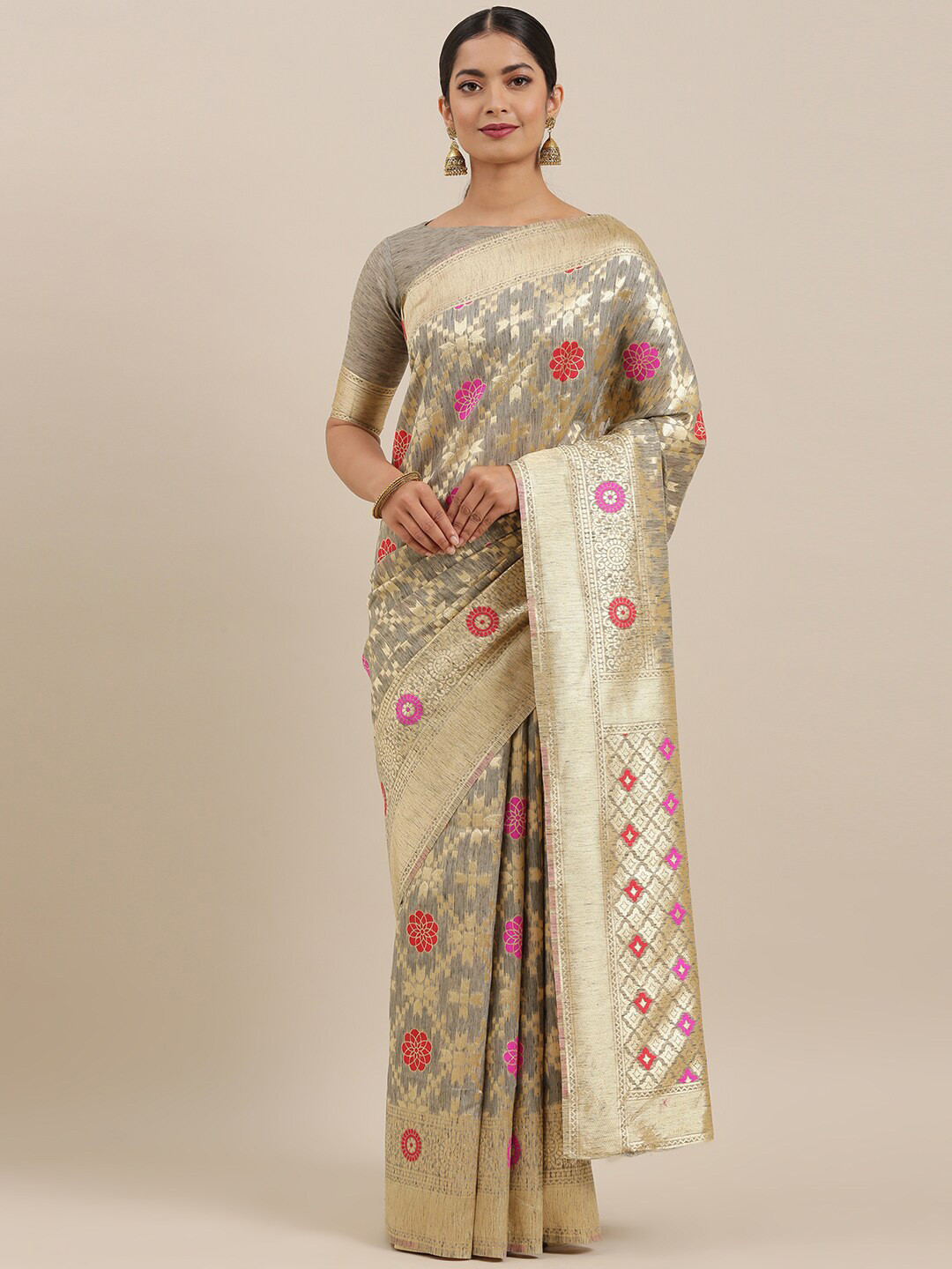 

SHAVYA Women Grey Sarees