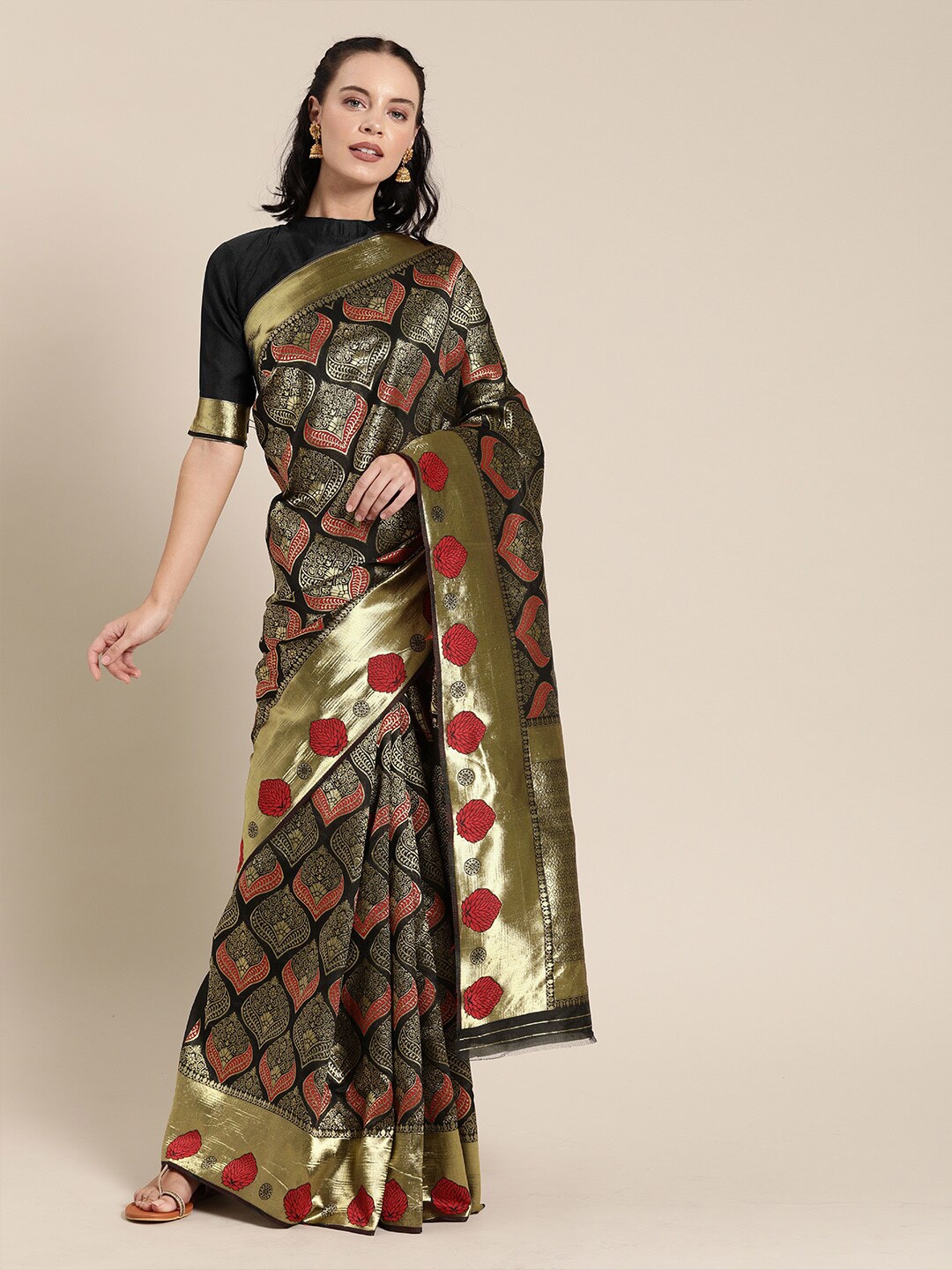 

SHAVYA Women Black Sarees
