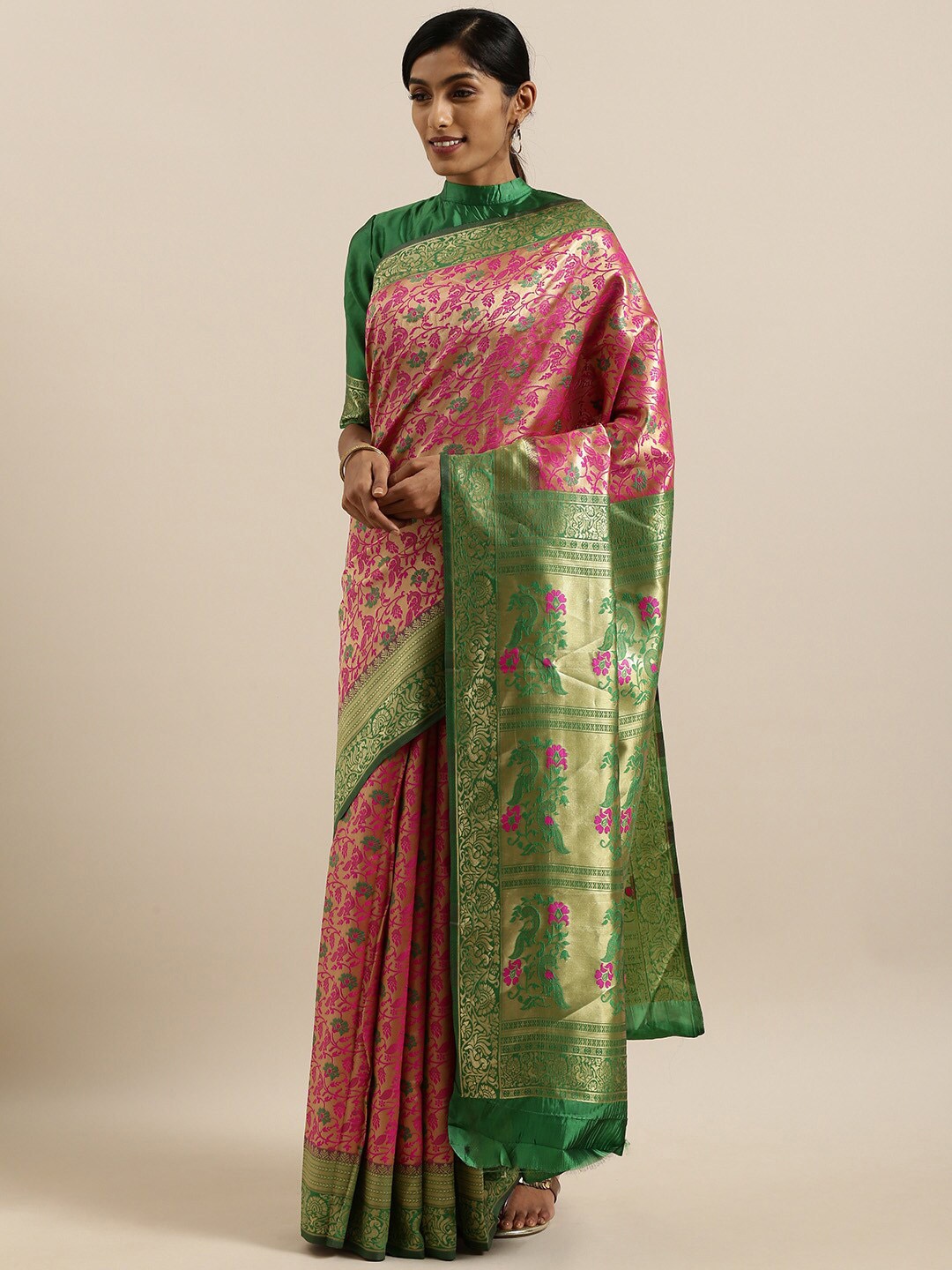 

SHAVYA Women Blue Sarees, Green