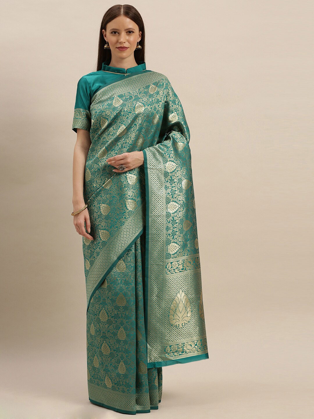 

SHAVYA Women Sea Green Sarees