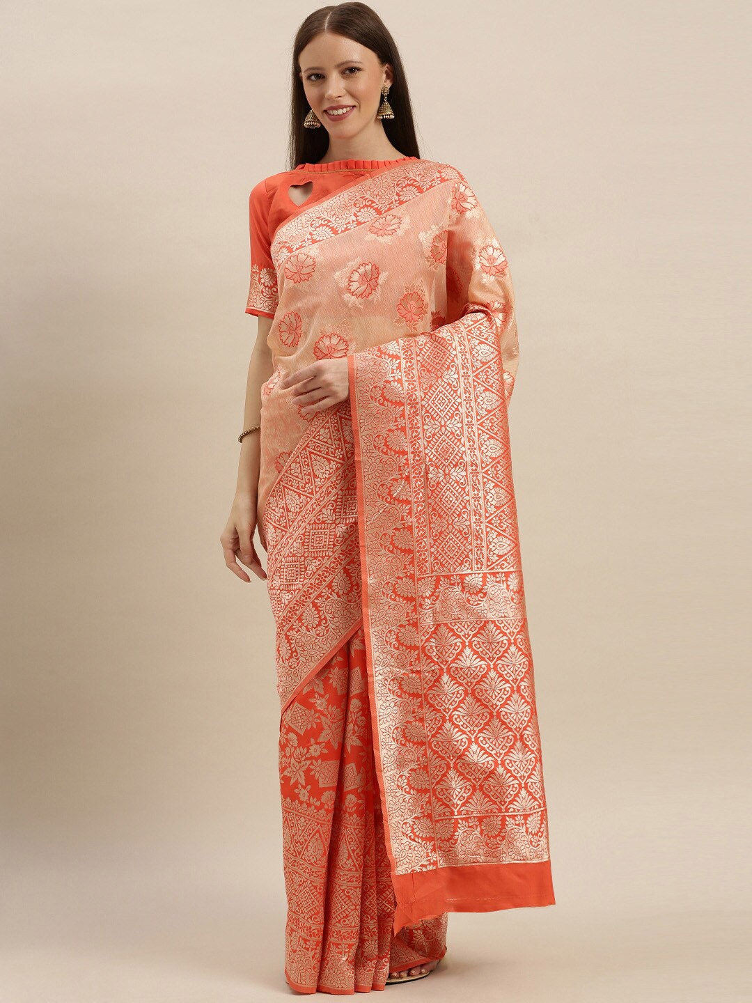 

SHAVYA Women Orange Sarees