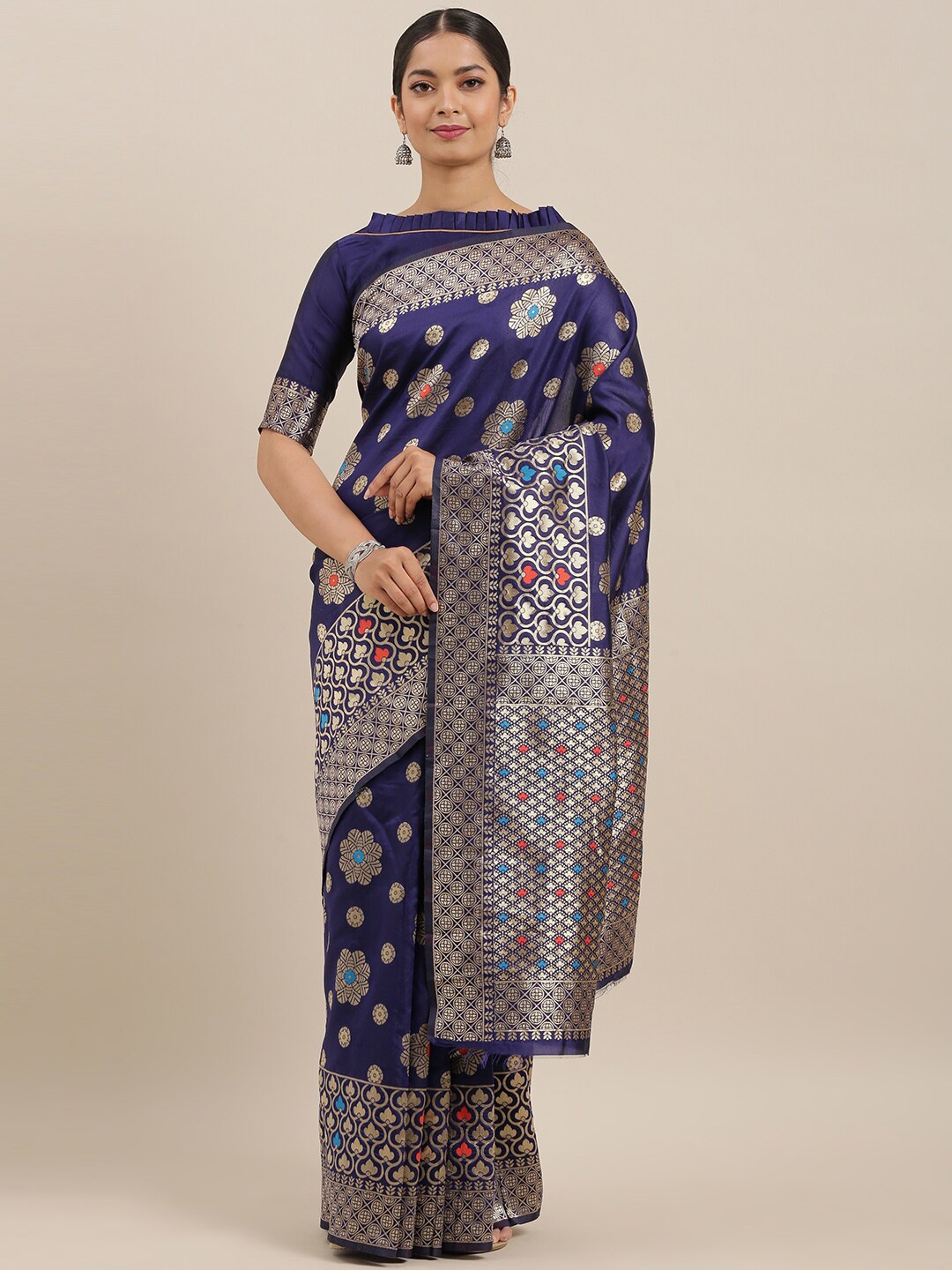 

SHAVYA Women Navy Blue Sarees