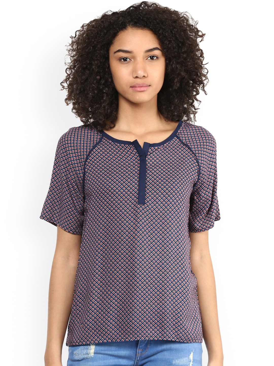 

Harpa Women Navy Printed Top, Navy blue