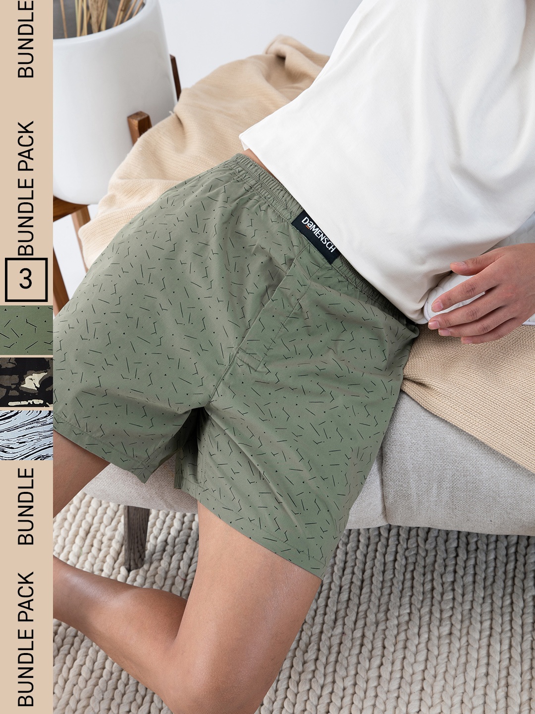 

DAMENSCH Men Pack of 3 Printed Ultra-Light Cotton Regular Fit Boxer Shorts, Multi