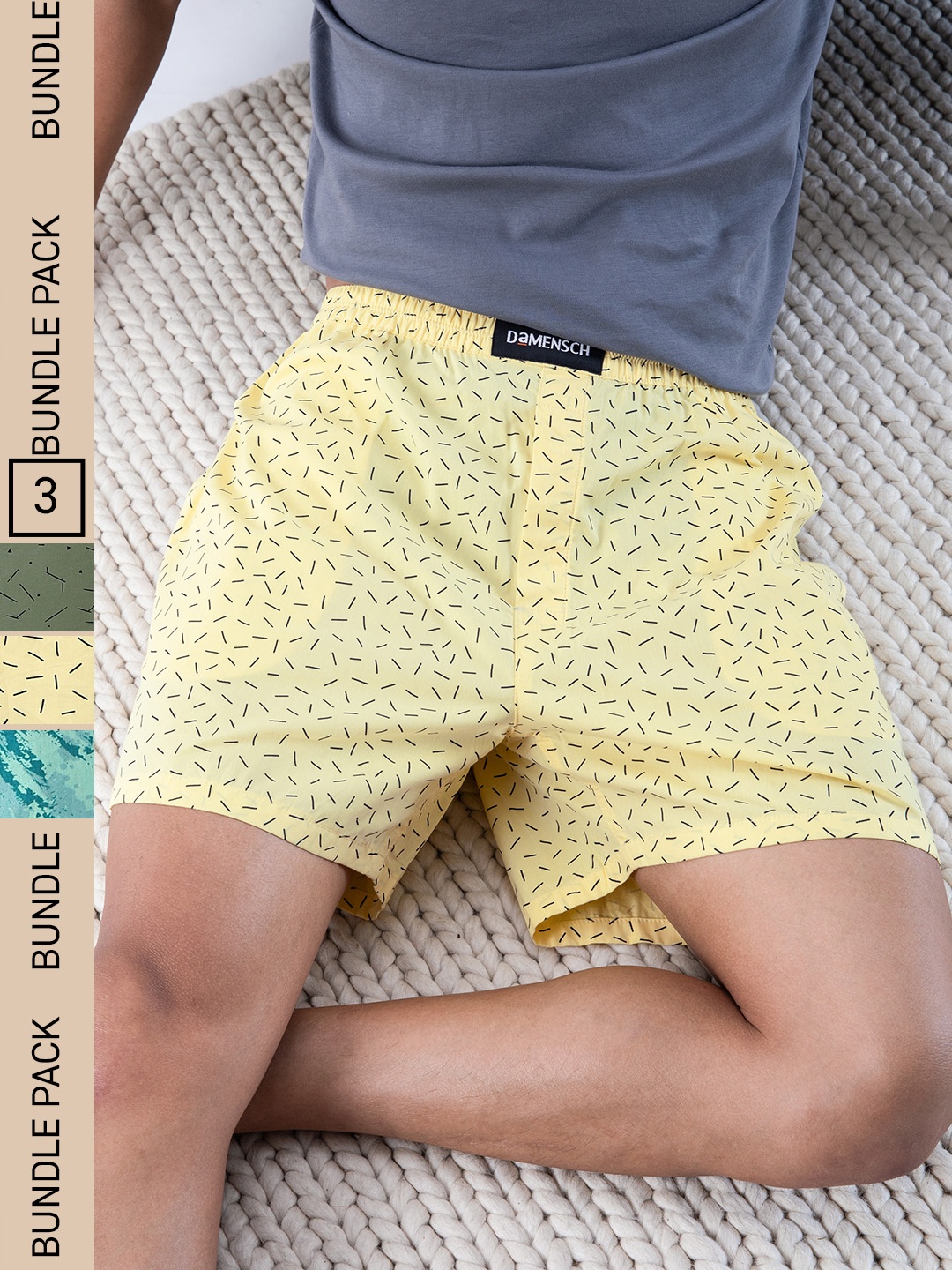 

DAMENSCH Men Breeze Pack of 3 Printed Ultra-Light Cotton Boxer Shorts DAM-PRIN-LBX, Multi
