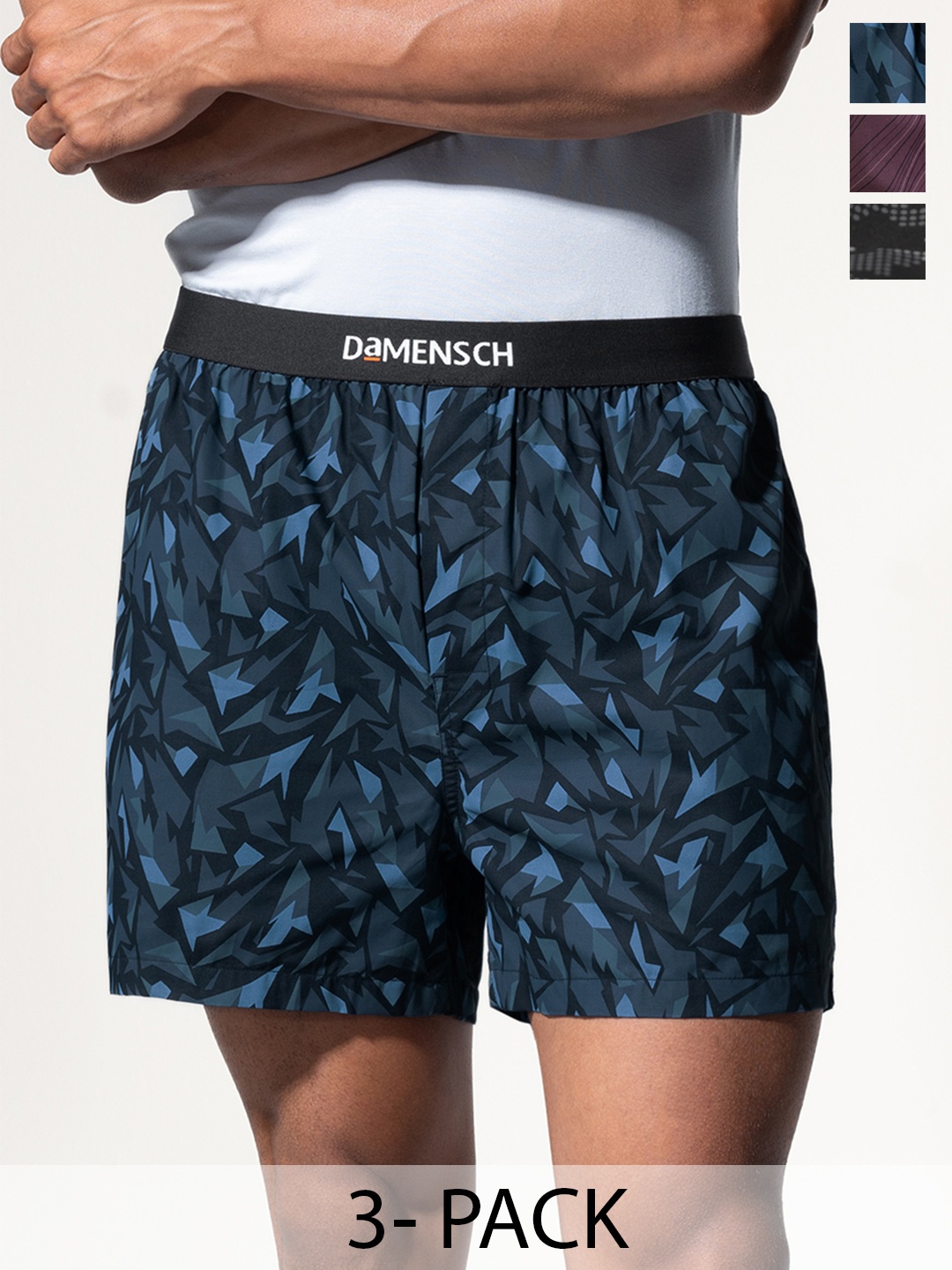 

DAMENSCH Men Pack of 3 Printed Ultra-Light Cotton Regular Fit Inner Boxer, Multi