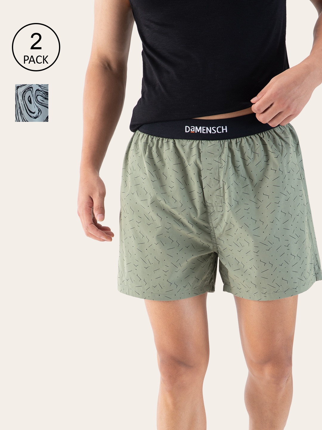 

DAMENSCH Men Pack of 2 Printed Cotton Boxers DAM-PRIN-SBX-PACK-2-DGN, Blue