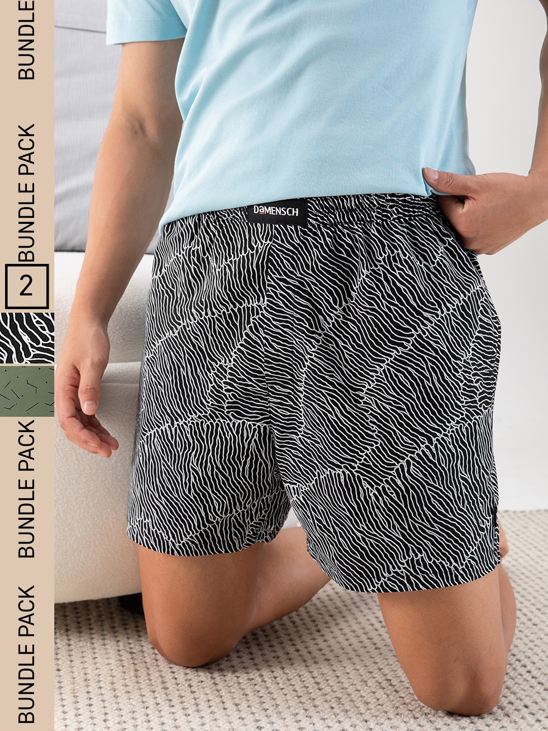 

DAMENSCH Men Breeze Pack of 2 Printed Ultra-Light Cotton Boxer Shorts DAM-PRIN-LBX, Multi