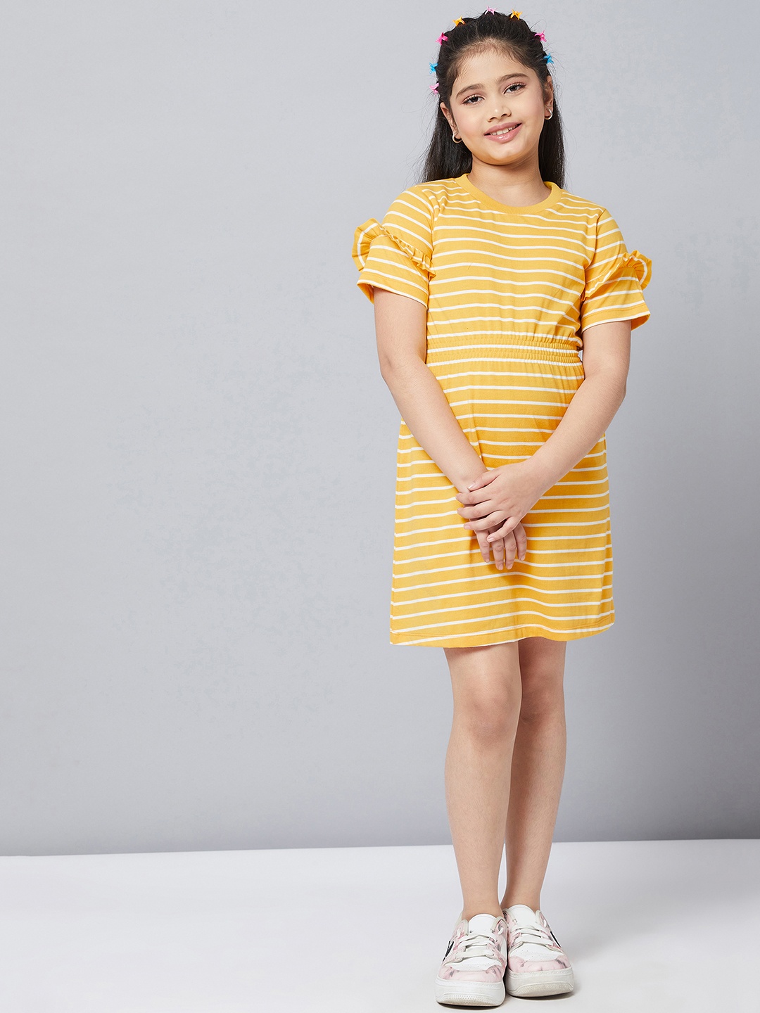 

Stylo Bug Yellow Striped Cotton T-shirt Dress