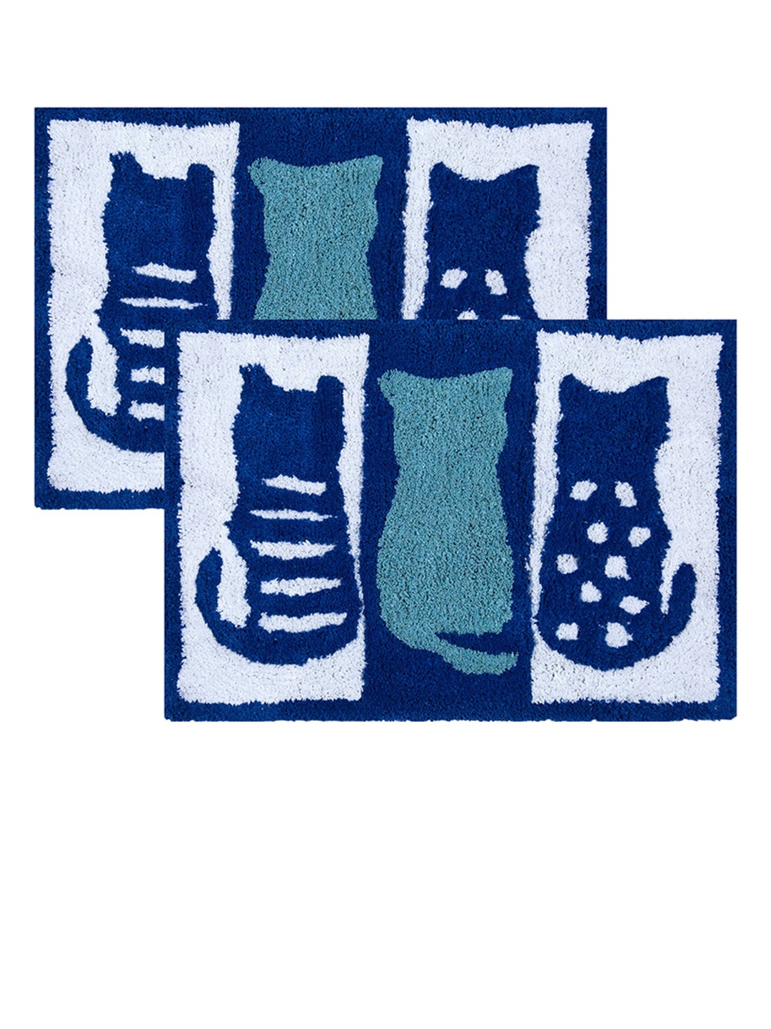 

AAZEEM Set Of 2 Blue & White Printed Cotton Anti-Skid Doormats