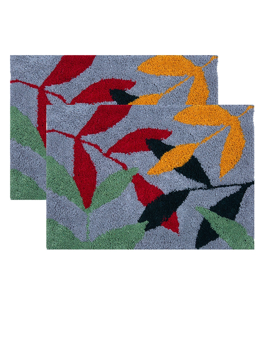 

AAZEEM Set Of 2 Grey Printed Anti-Skid Cotton Doormats