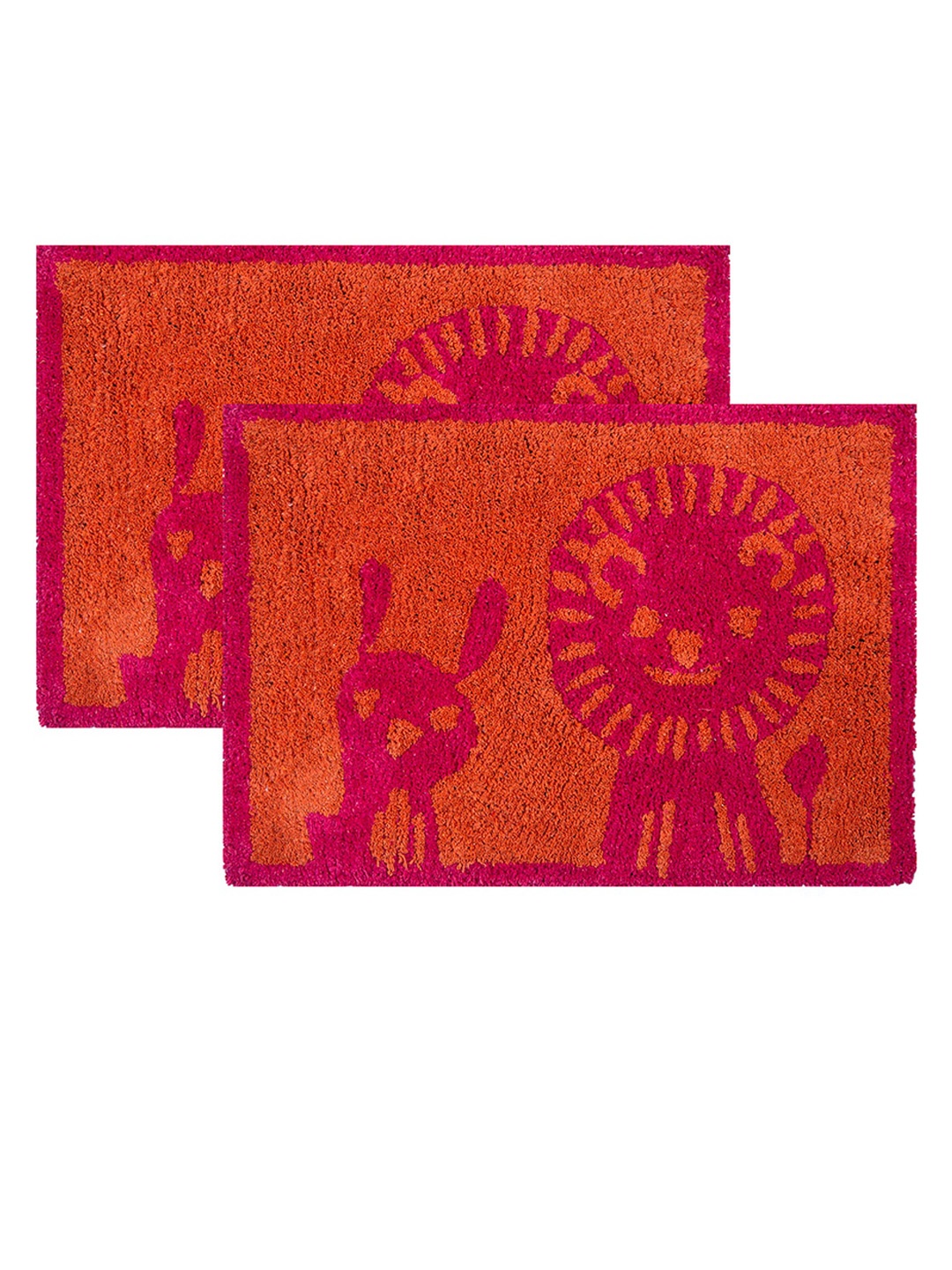 

AAZEEM Set Of 2 Orange Printed Anti-skid Rectangle Cotton Doormats