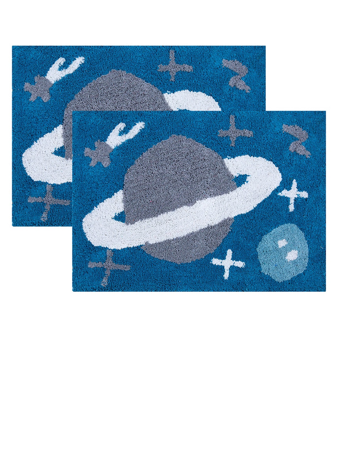 

AAZEEM Set of 2 Blue Printed Anti-Skid Rectangle Cotton Doormats