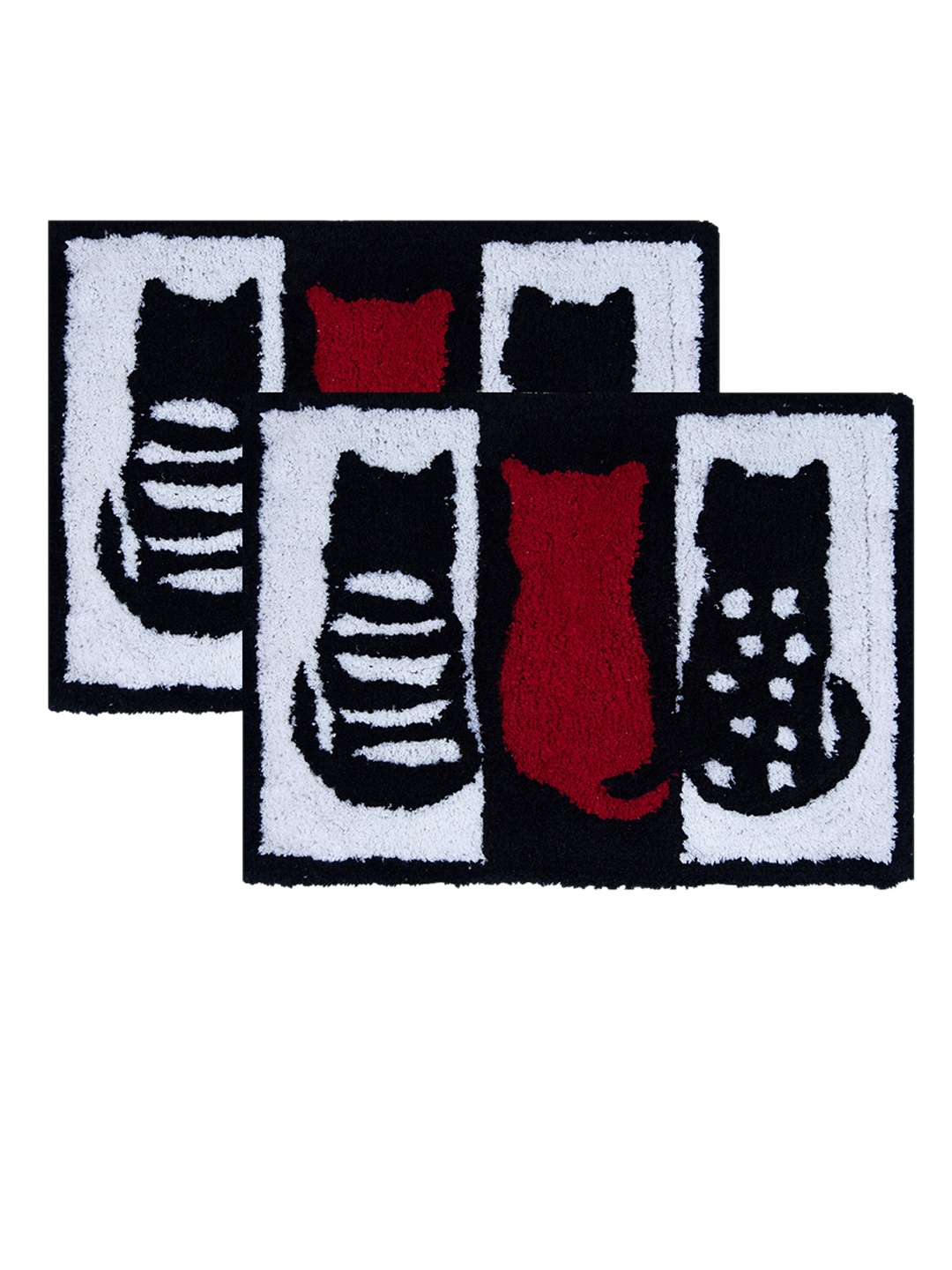 

AAZEEM Set Of 2 Maroon & White Printed Anti-Skid Rectangle Cotton Doormats