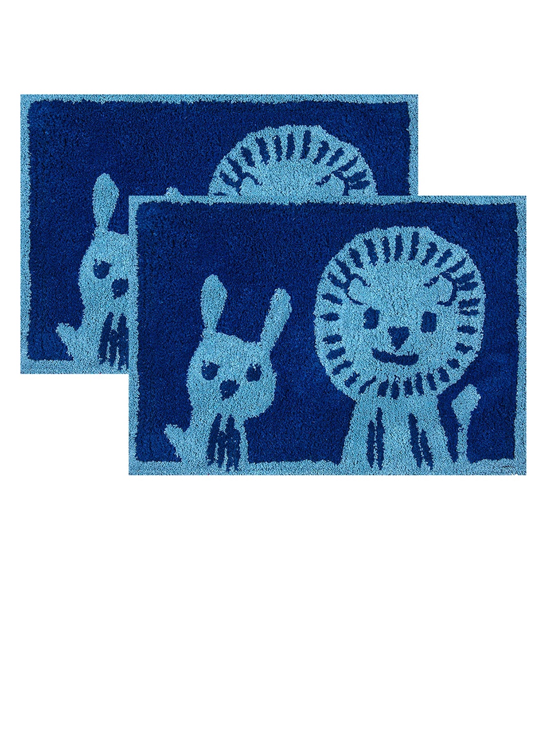 

AAZEEM Set Of 2 Blue Printed Anti-skid Rectangle Cotton Doormats