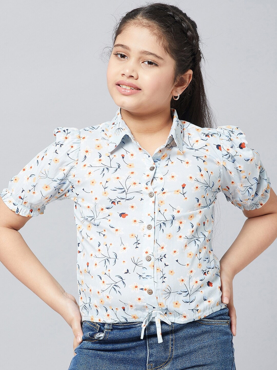 

Stylo Bug Blue Floral Print Shirt Style Top