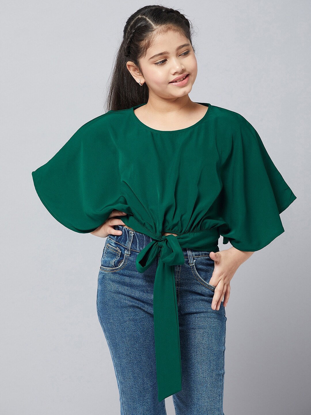 

Stylo Bug Girls Green Crepe Crop Top