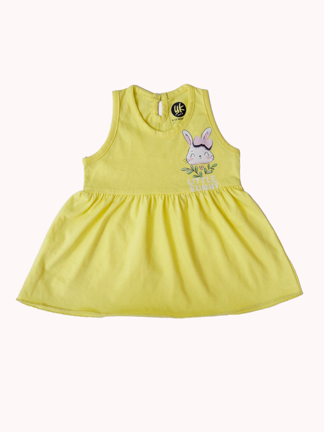 

YK Baby Infant Girls Yellow Cute Bunny Printed Cotton Fit & Flare Sleeveless Dress
