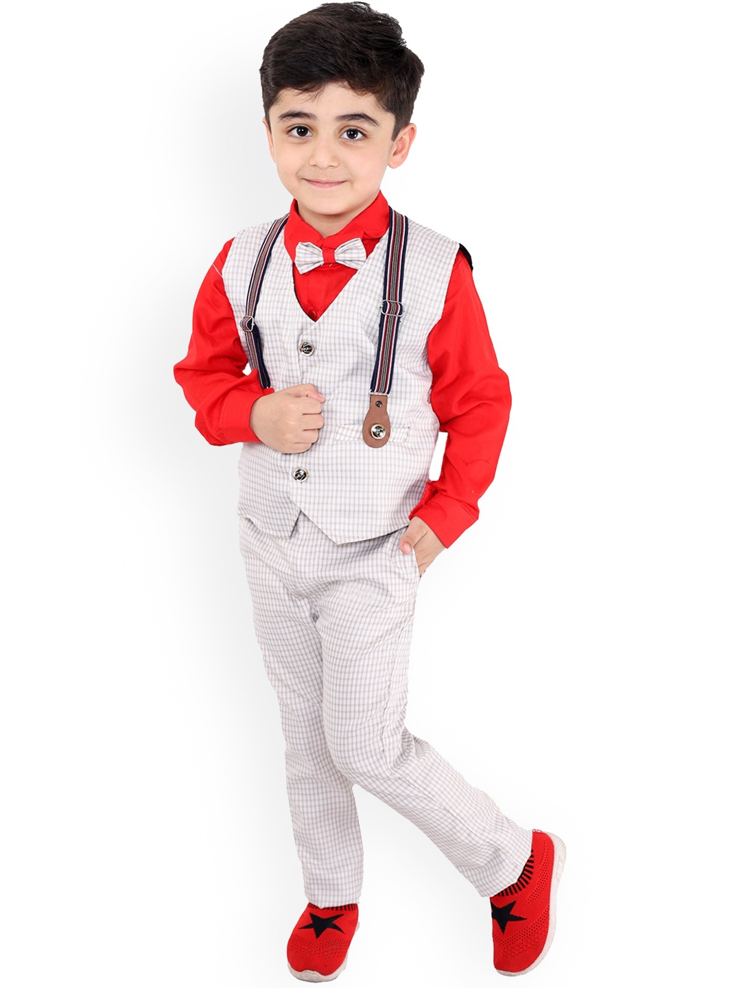 

FOURFOLDS Boys Red & White 3 Piece Suit