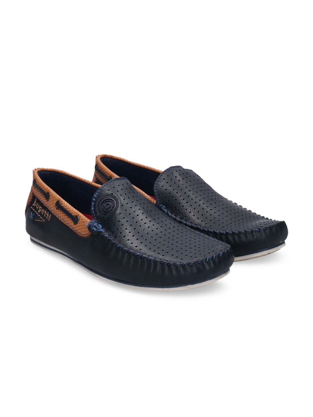 

Bugatti Men Navy Blue Textured Leather Boat Shoes