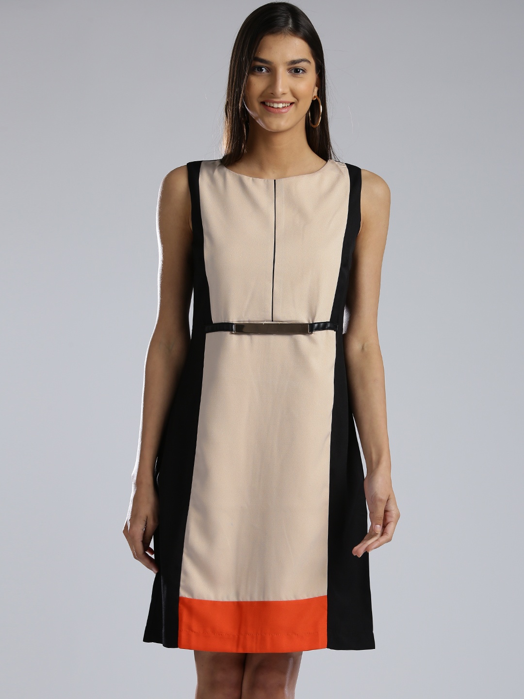 

W Women Beige & Black Colourblocked A-Line Dress