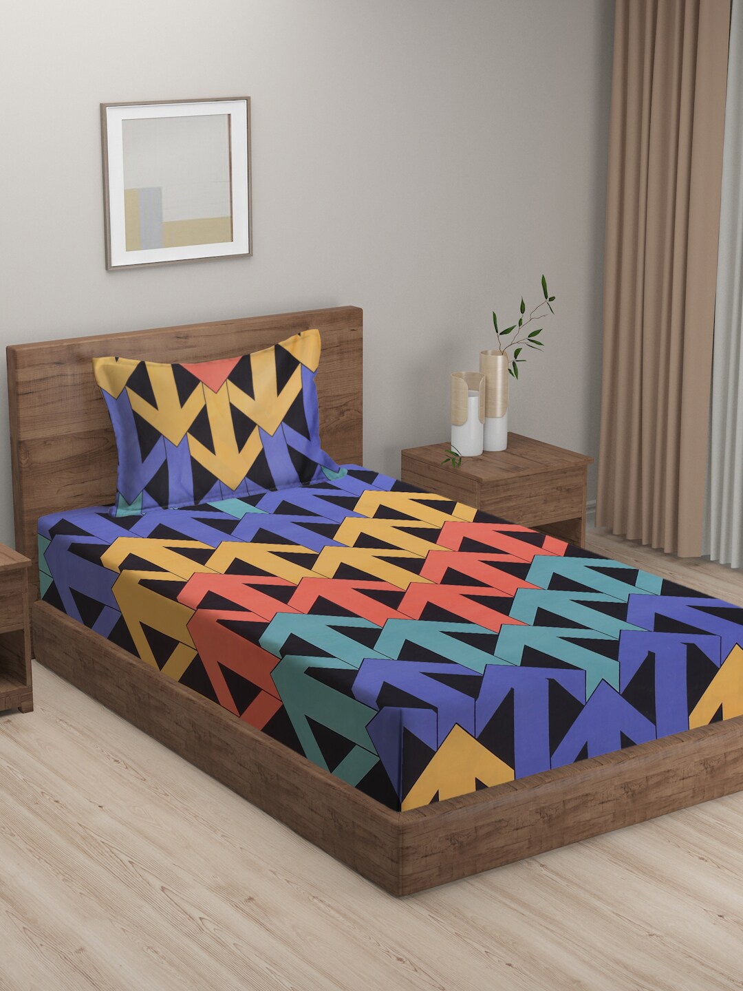 

KLOTTHE Multi-coloured Geometric 300 TC Single Bedsheet with Pillow Cover, Purple