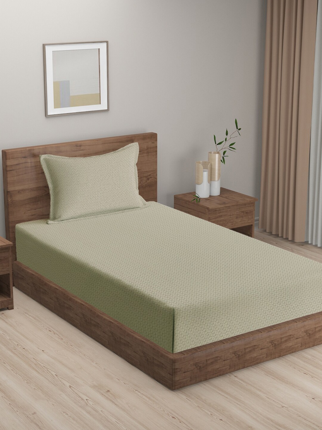 

KLOTTHE Off White Geometric 300 TC Single Bedsheet with 1 Pillow Covers