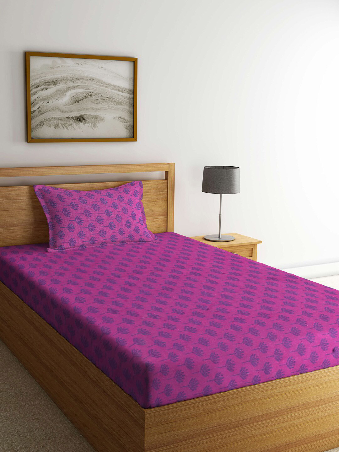 

KLOTTHE Pink & Blue Abstract Pure Cotton 250 TC Single Bedsheet With 1 Pillow Cover