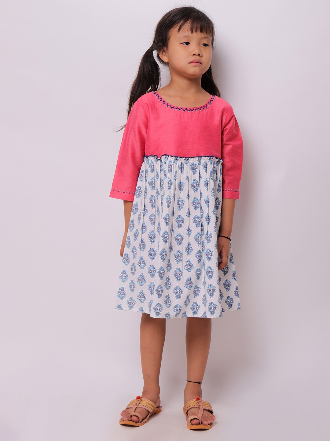 

My Little Lambs Pink & Blue Floral A-Line Dress
