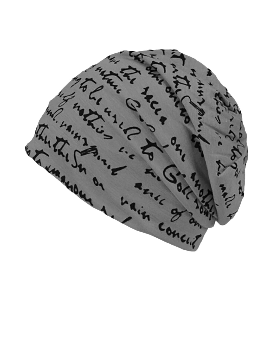 

YOUSTYLO Unisex Grey & Black Printed Cotton Beanie