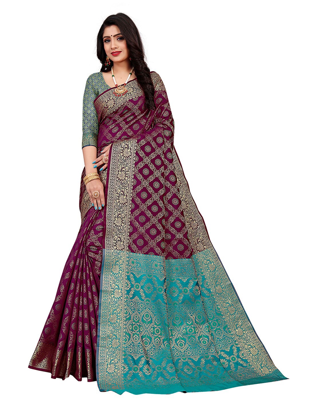 

Pisara Magenta Woven Design Zari Silk Cotton Chanderi Saree