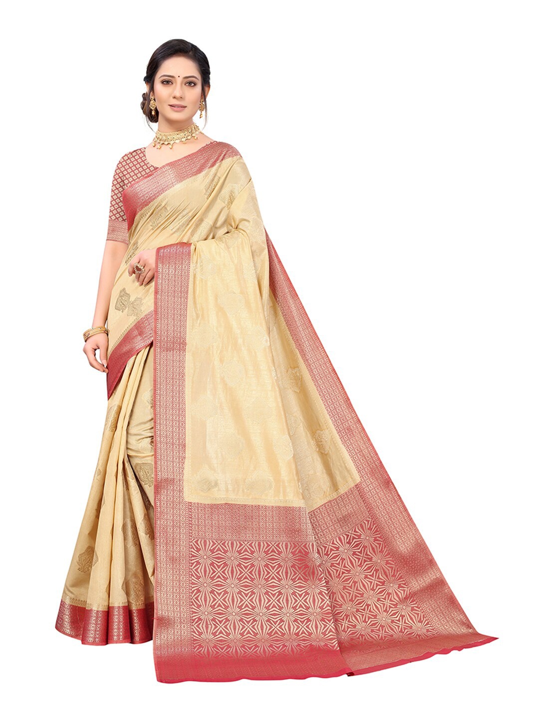 

Pisara Cream-Coloured Woven Design Silk Cotton Saree