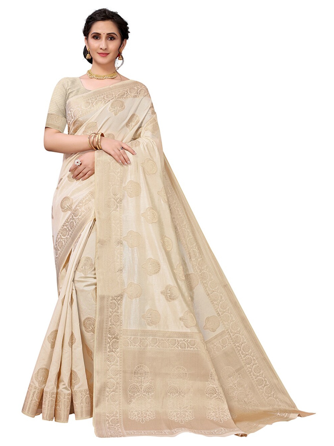 

Pisara Beige Woven Design Zari Silk Cotton Chanderi Saree
