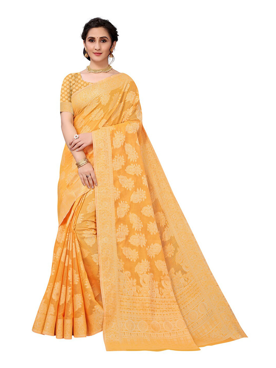 

Pisara Mustard Woven Design Zari Silk Cotton Saree