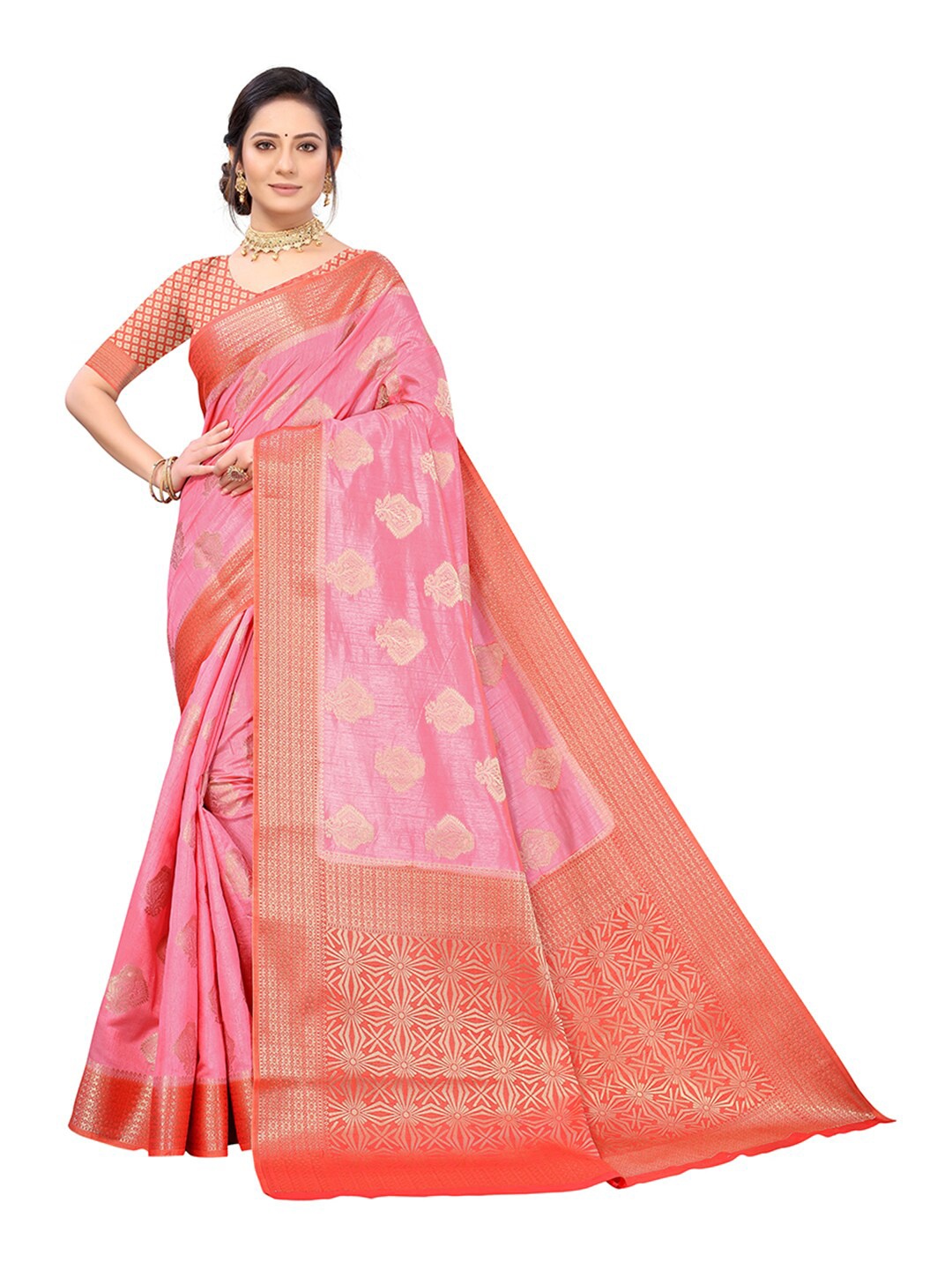 

Pisara Pink & Red Woven Design Zari Silk Cotton Saree