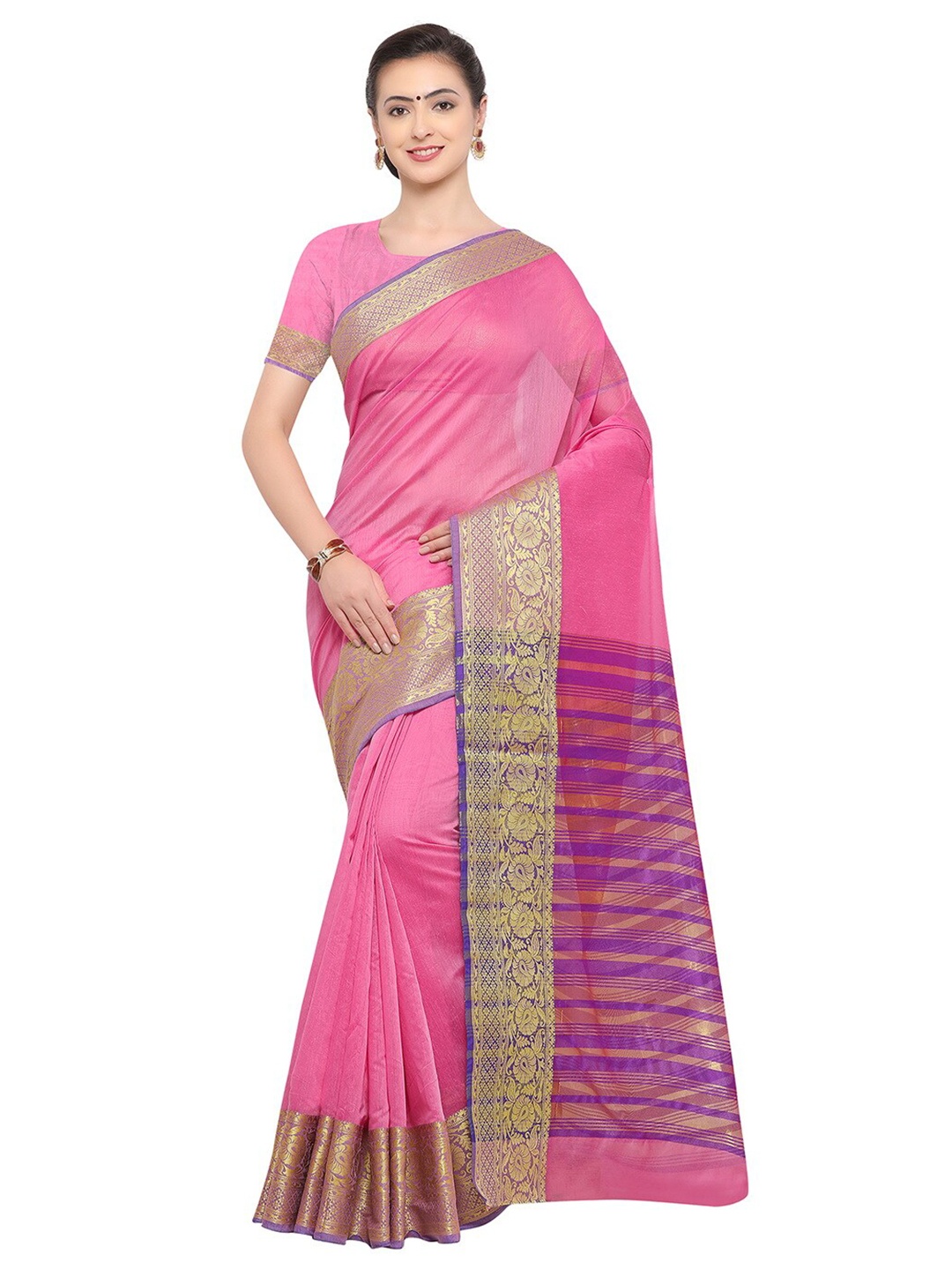 

Pisara Pink & Purple Woven Design Silk Cotton Chanderi Saree