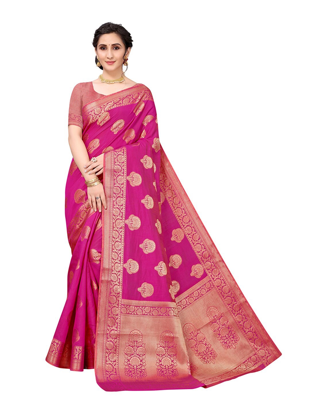 

Pisara Pink Woven Design Silk Cotton Chanderi Saree