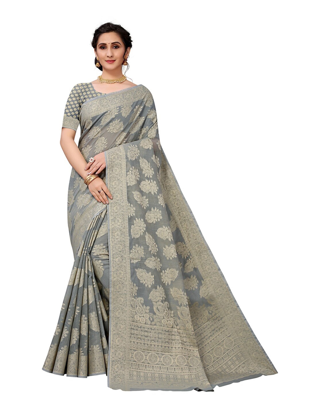 

Pisara Grey Woven Design Zari Silk Cotton Saree