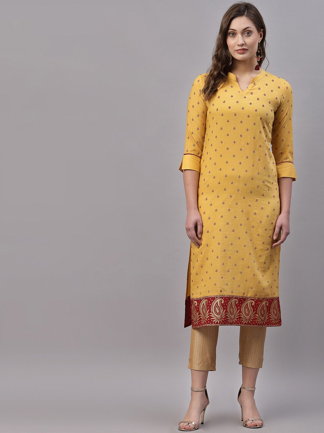 

KALINI Women Yellow & Red Floral Cotton Printed Kurta