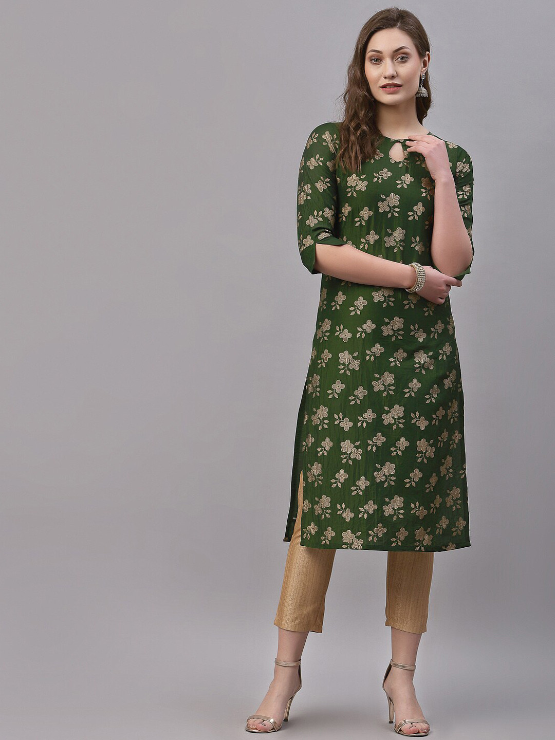 

KALINI Women Green Printed Keyhole Neck Kurta