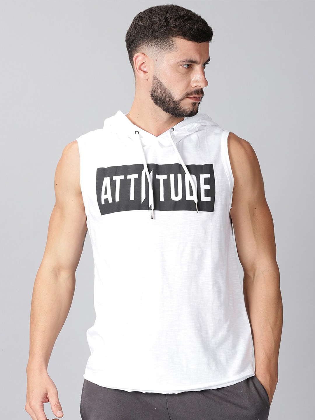 

ATTIITUDE Men White Printed Hooded Sweatshirt