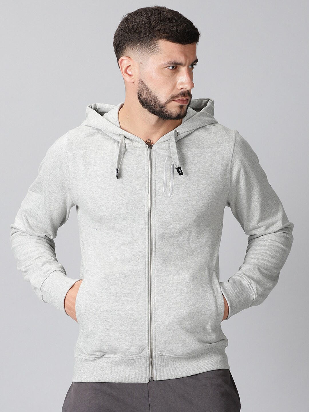 

ATTIITUDE Men Grey Hooded Sweatshirt
