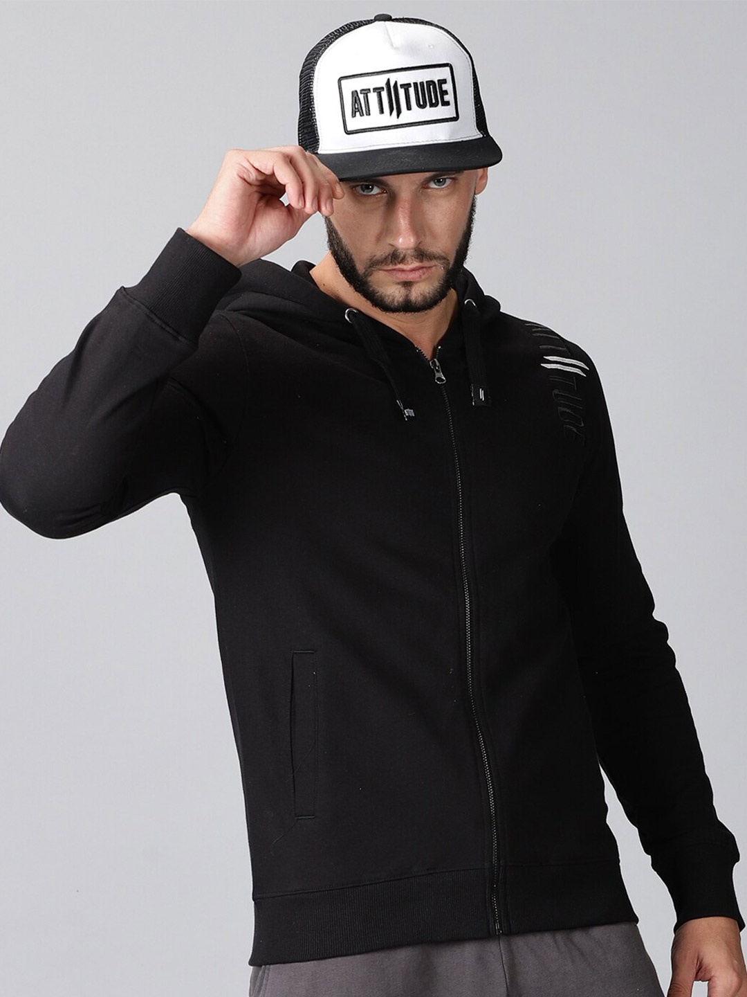 

ATTIITUDE Men Black Hooded Sweatshirt