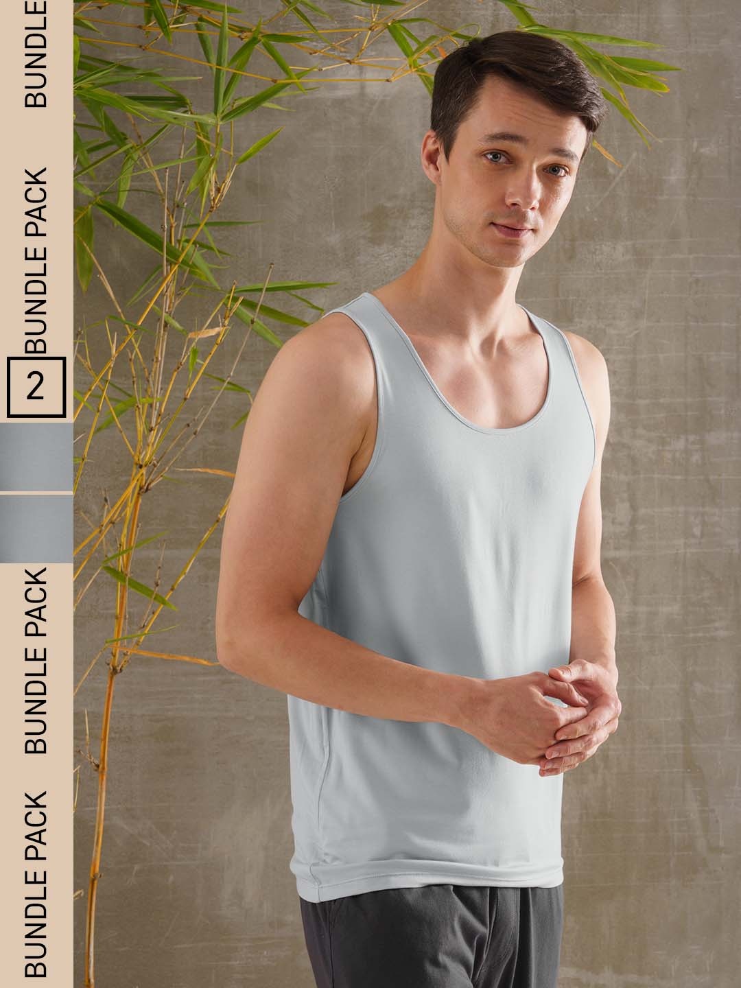 

DAMENSCH Men Pack Of 2 Grey Solid Anti Bacterial & Anti Microbial Innerwear Vests