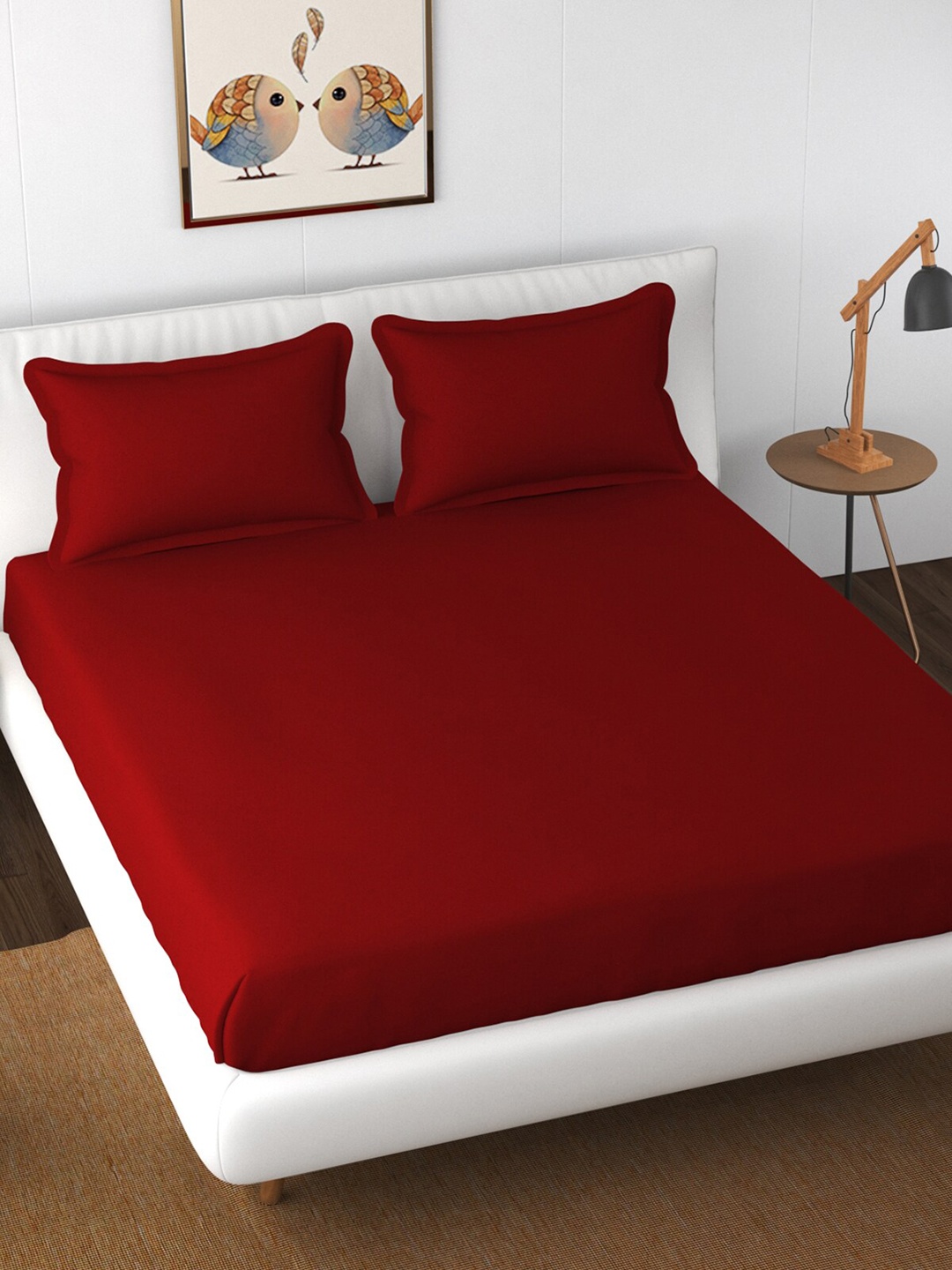 Florida Maroon 300 TC King Bedsheet with 2 Pillow Covers