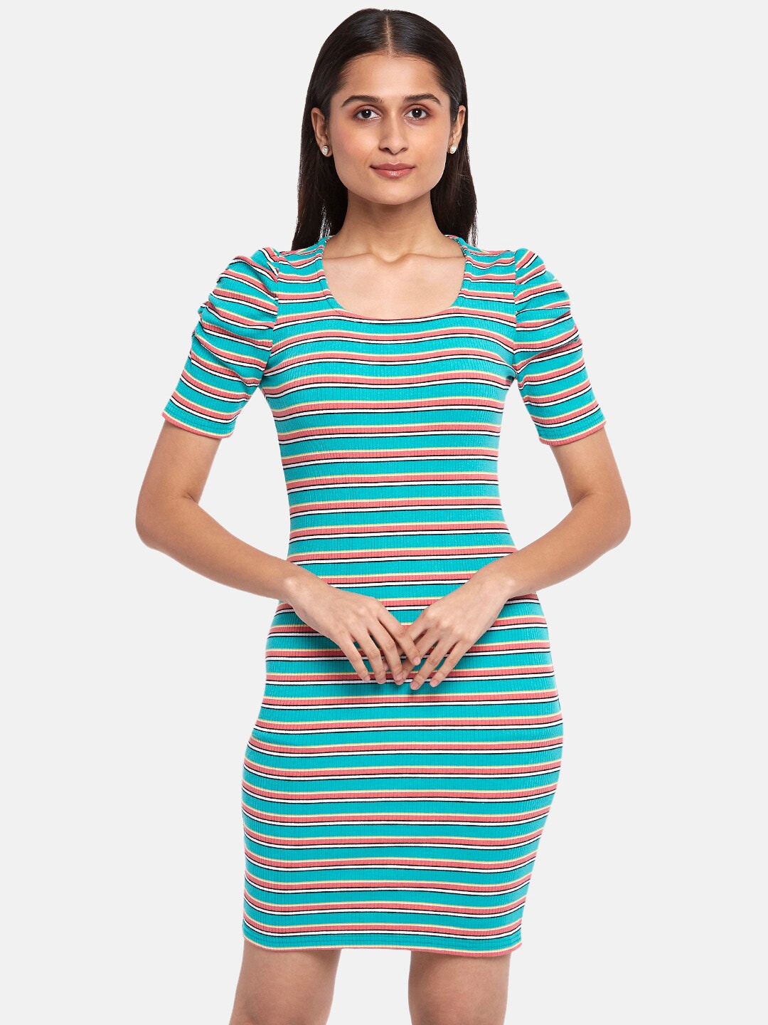 

People Blue & Pink Striped Sheath Dress